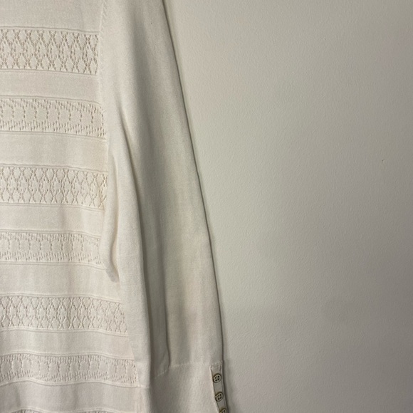 Women's Lands End Fancy White Supima Cotton 3/4 Length Blouse Sweater L Classic - Picture 10 of 15
